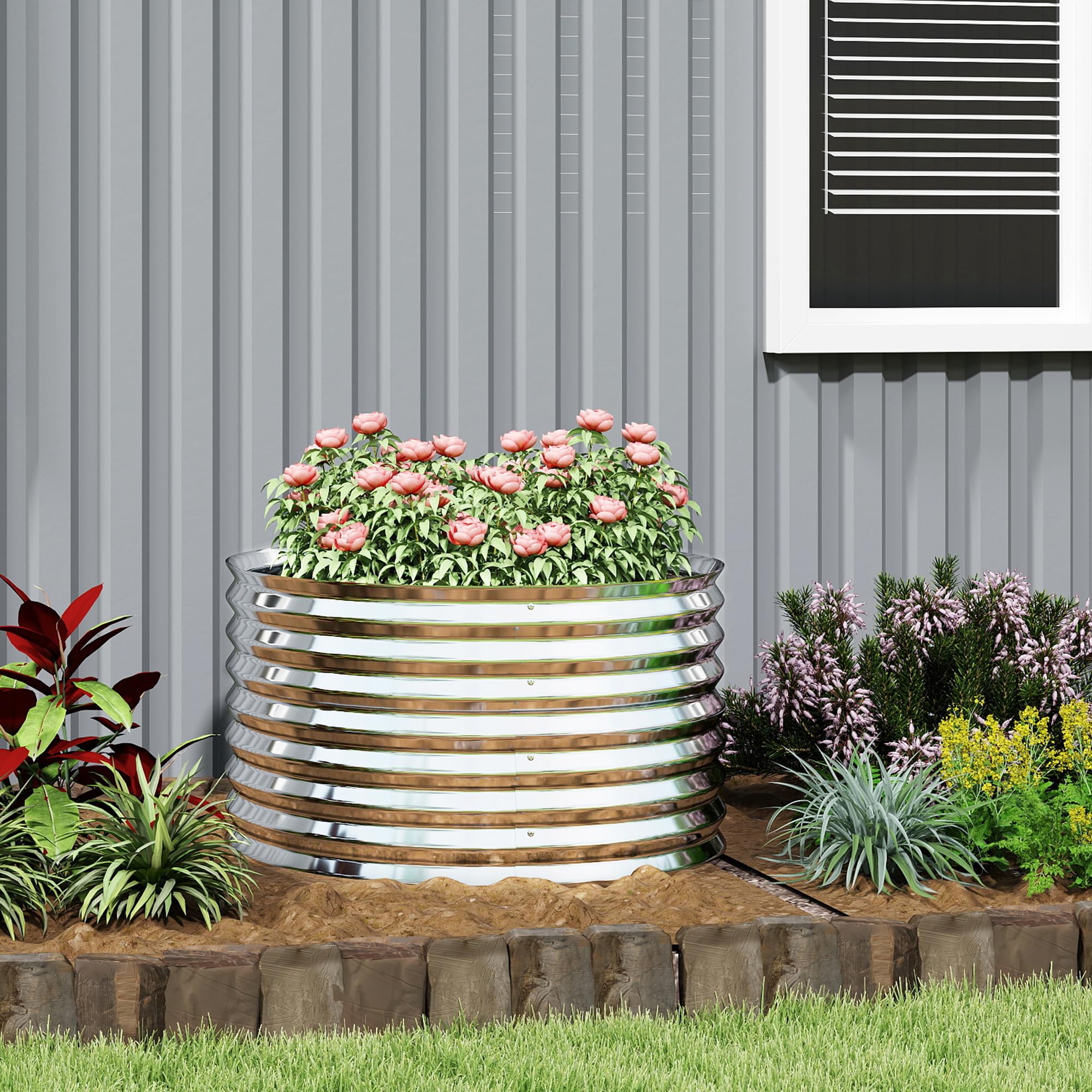 Outsunny Carré Potager de Jardin Potager surélevé, bac Potager en Acier galvanisé, jardinière Exterieur modulaire résistant à la Rouille 160x80x56cm, pour légumes, Fleurs et Herbes Jardin, Argent