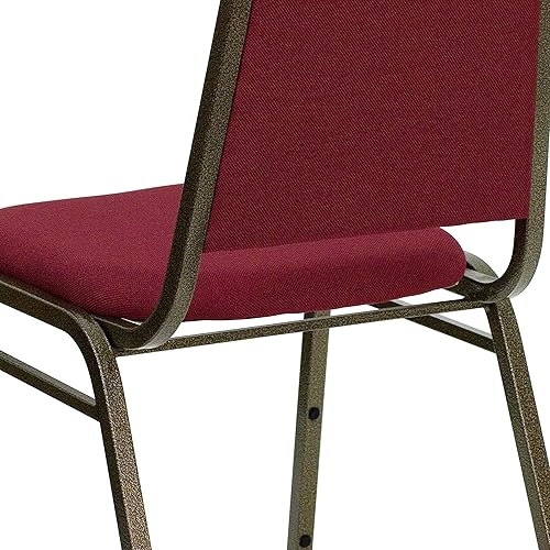 Miniatura 8 de Flash Furniture HERCULES Series Silla de banquete apilable con respaldo trapezoidal en tela burdeos, marco de vena dorada