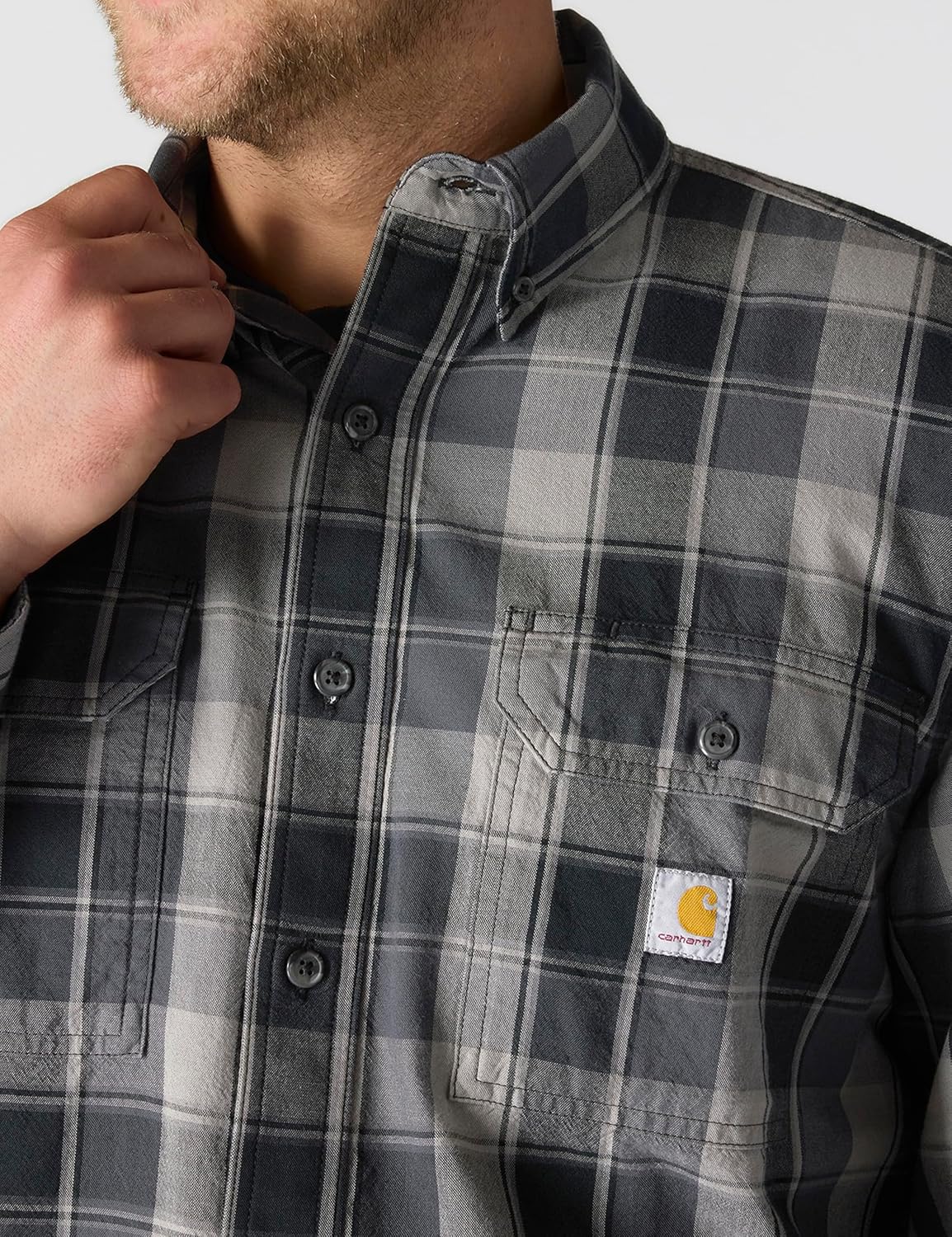 Carhartt Mens Loose Fit Midweight Chambray Long-Sleeve Plaid Shirt - Image 5
