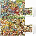 Jigsaw Puzzles for Adults, 2 Pack 1000 Pieces Pirate Park Animal Paradise Puzzle, Cartoon Painting Challenging Puzzles for Family Activity Game Nights Gifts Fidget Stress Relief