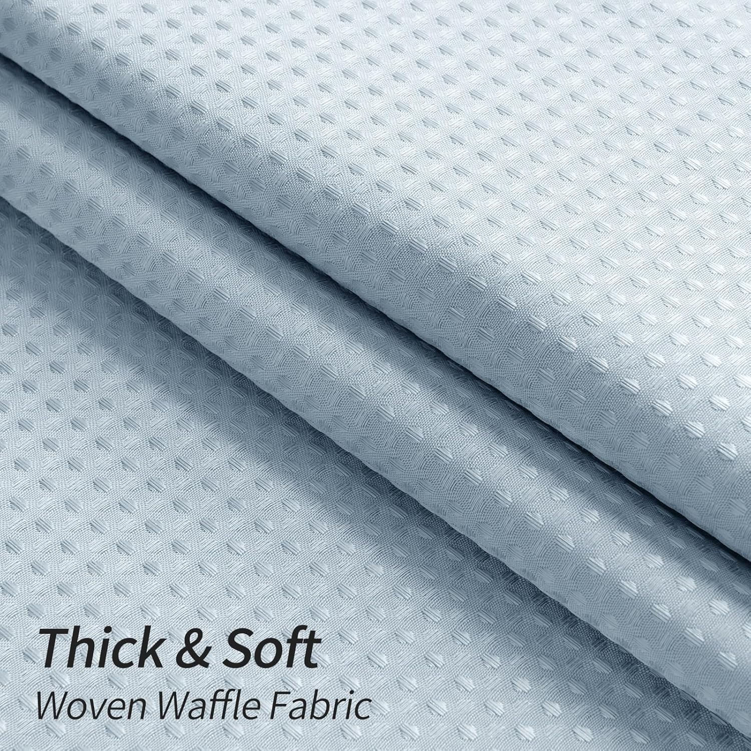 MitoVilla Blue Waffle Shower Curtain with Snap-in Liner, Modern Waffle Weave Fabric Shower Curtain for Luxury Hotel & Spa Bathroom Decor, 72 x 72, Fog Blue