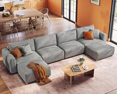 Miniatura 40 de LINSY HOME - Sofá seccional modular de gran tamaño, sofá en forma de L de 128" de ultra suave nube con asientos grandes y otomana removible, sofá