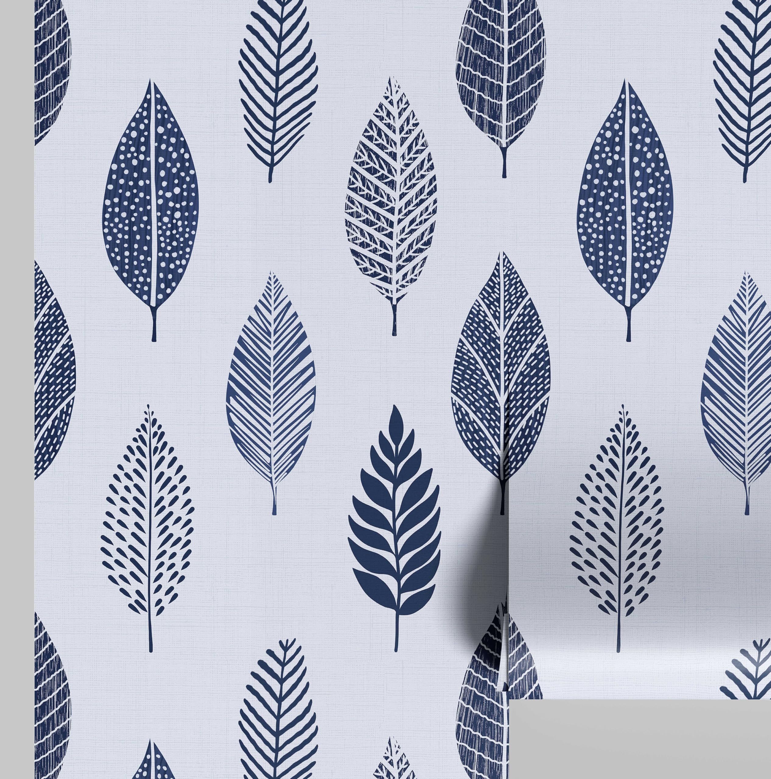 Papier peint autocollant feuilles bleues S4Sassy, rouleau texturé décoller et coller 63,5x152 cm