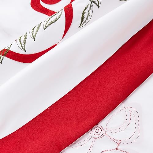 Miniatura 3 de Violet Linen Lazos de cinta de Pascua con hojas de acebo navideñas, poliéster bordado con borde bordado, 70 pulgadas, redondo, color blanco