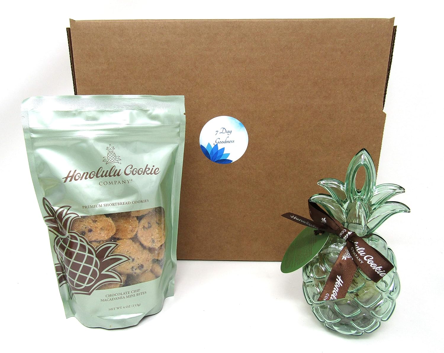 7 Day Goodness Honolulu Premium Chocolate Chip Macadamia Shortbread Cookies + Pineapple Ornament Cookies Bundle, 2 Piece Set