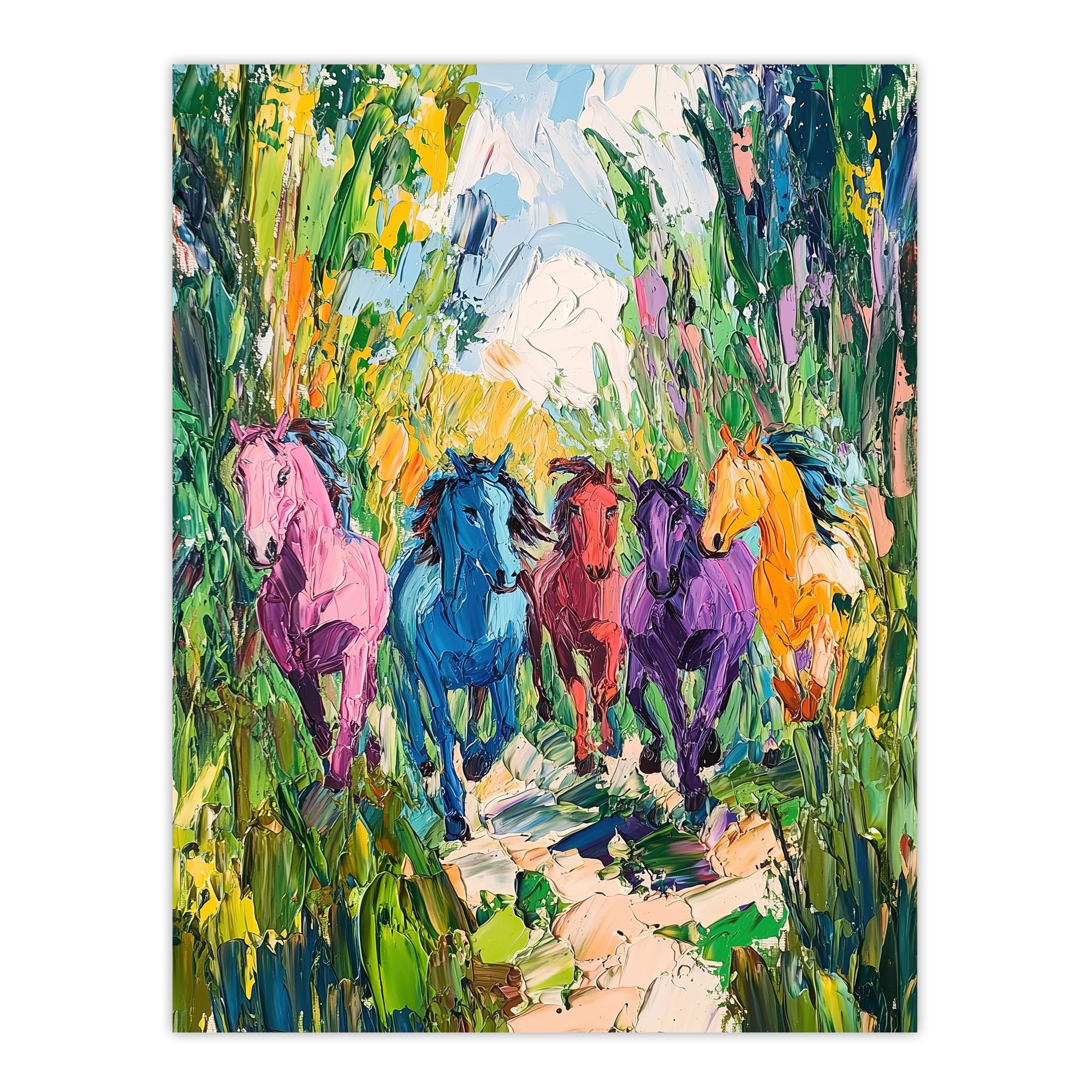 Artery8 Colourful Horses Running Through Forest Abstract Living Room Large Wall Art Poster Print Thick Paper 18X24 Inch