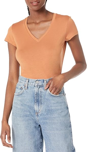 Armani Exchange Womens Pima Cotton Basic Slim Fit V-Neck Tee