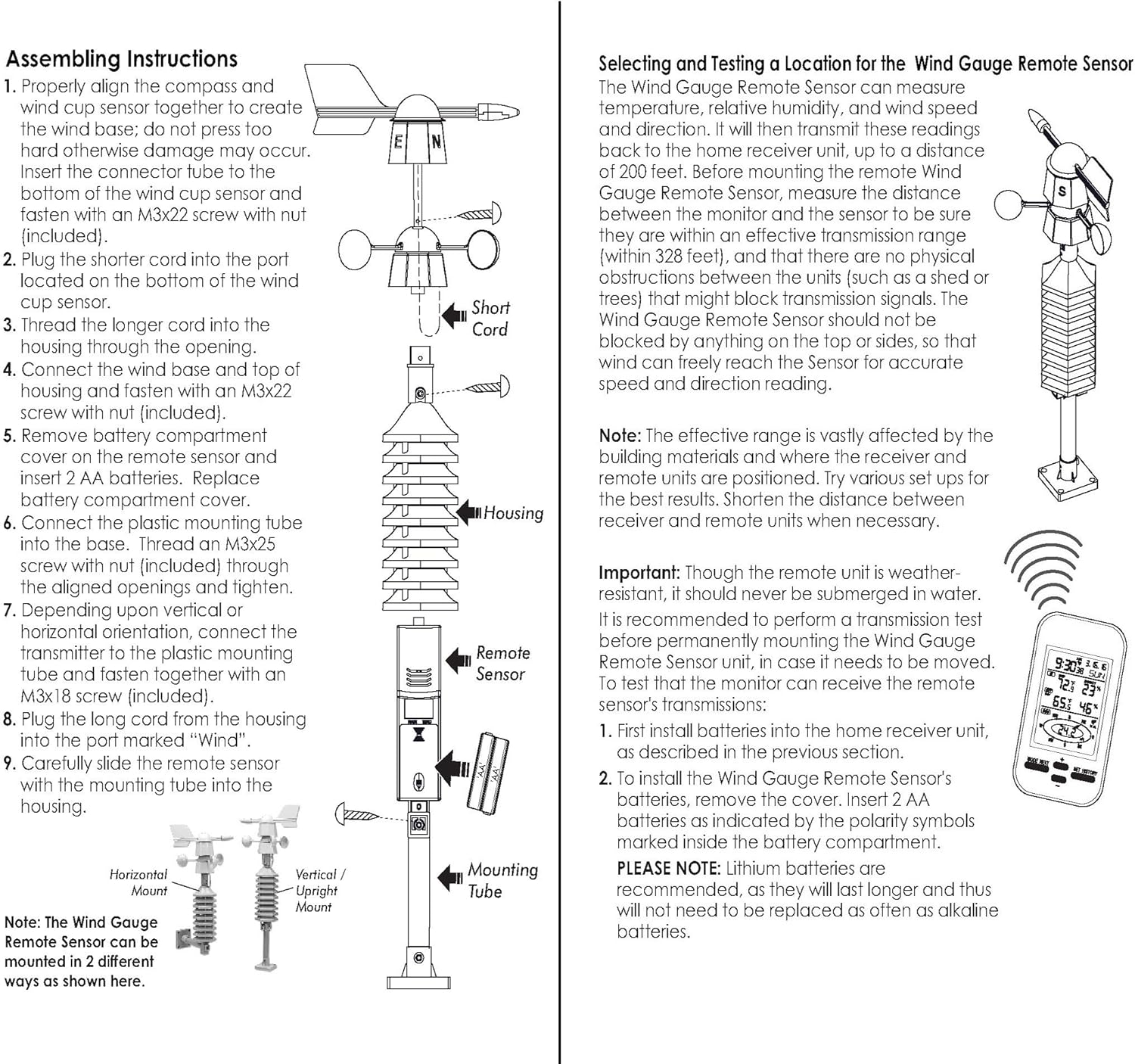 Wireless Weather Station with Anemometer Thermometer Remote Monitoring and Alerts,Wind Speed Direction Sensor Digital Wind Chill Temperature,Wireless Weather Meter