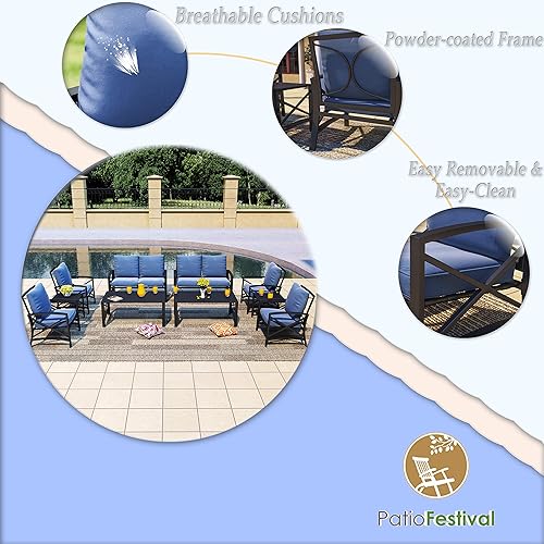 Miniatura 10 de PatioFestival - Juego de muebles seccionales para patio al aire libre, sofá biplaza moderno con cojines, mesa auxiliar, marco de metal para