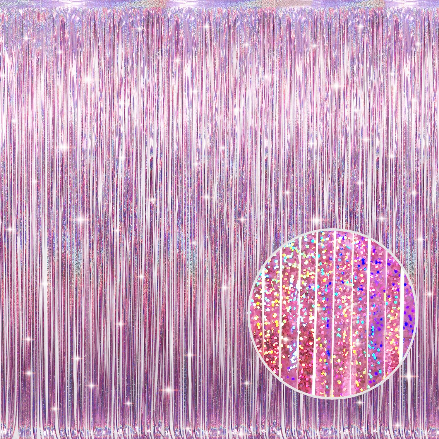 GOER 3.2 ft x 9.8 ft Metallic Tinsel Foil Fringe Curtains Party Photo Backdrop Party Streamers for Birthday,Graduation,New Year Eve Decorations Wedding Decor(1 Pack,Laser Pink)