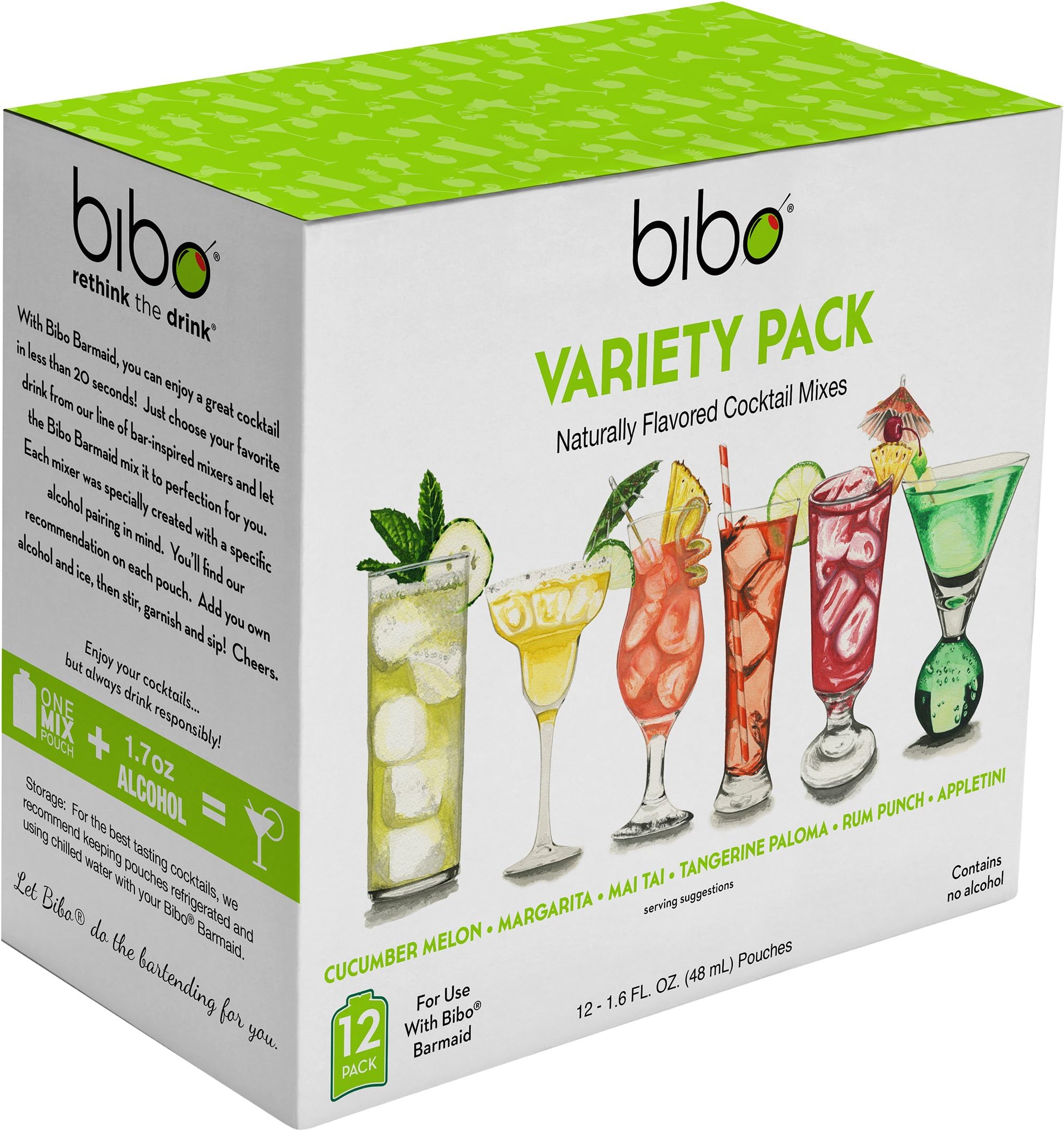 Bibo Barmaid System, Rethink The Drink (Cocktail Mix 12-pack, Assorted Flavors)