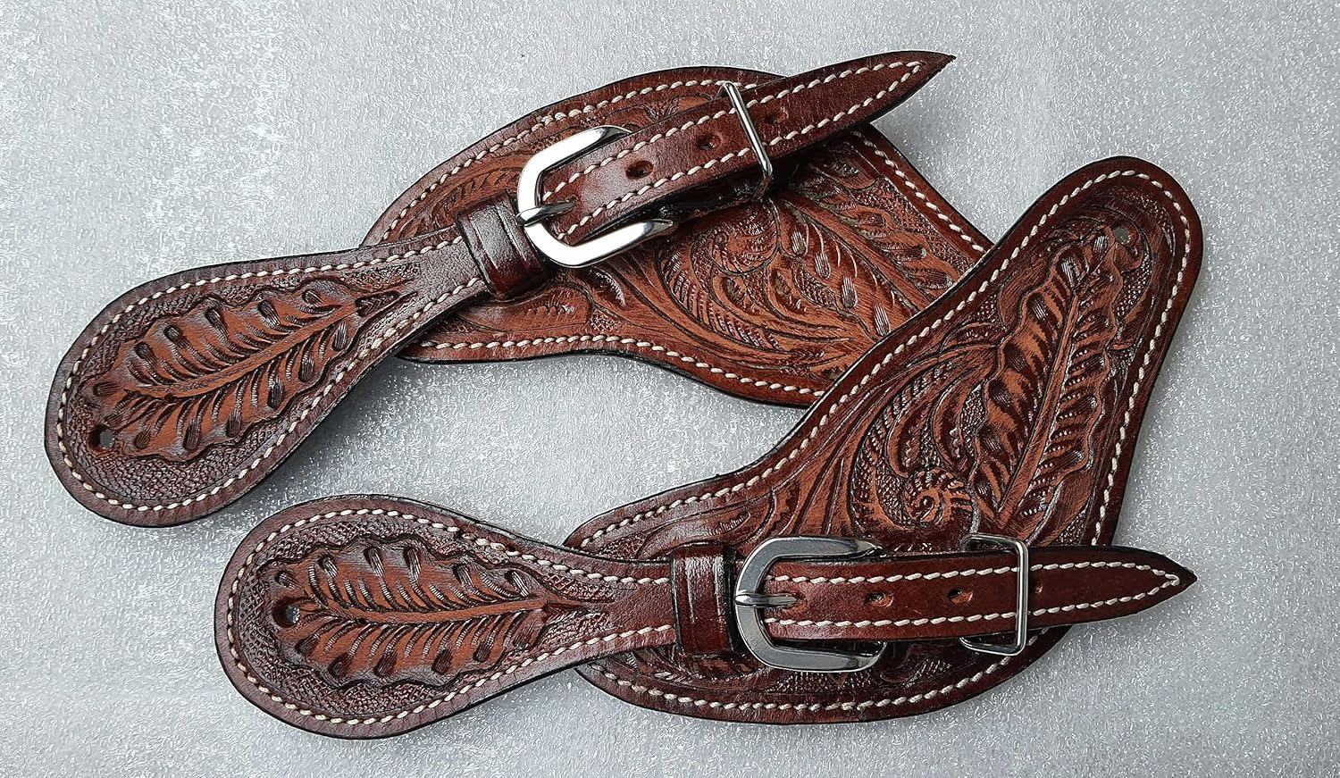 Showmen Craft Adults Tooled Leather Spur Straps w/Silver Studs Hardware and Buckle New Horse TACK