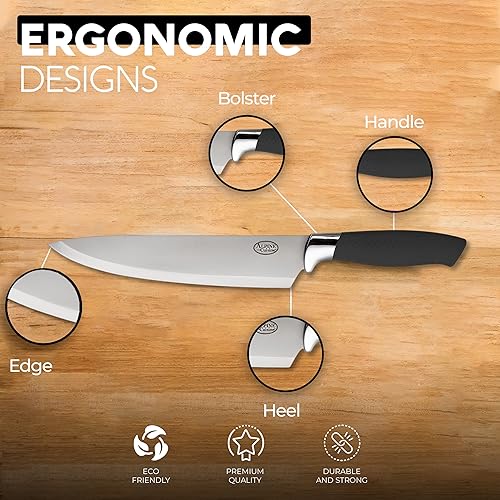 Miniatura 6 de Alpine Cuisine Juego de cubiertos de 3 piezas con mango negro, juego de cuchillos de chef de acero inoxidable para cocina, cuchillo de chef,