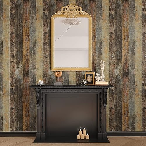 Miniatura 6 de VEELIKE Papel adhesivo de madera astillada para encimeras, papel tapiz impermeable para despegar y pegar, papel tapiz de madera envejecida de 15.7 x