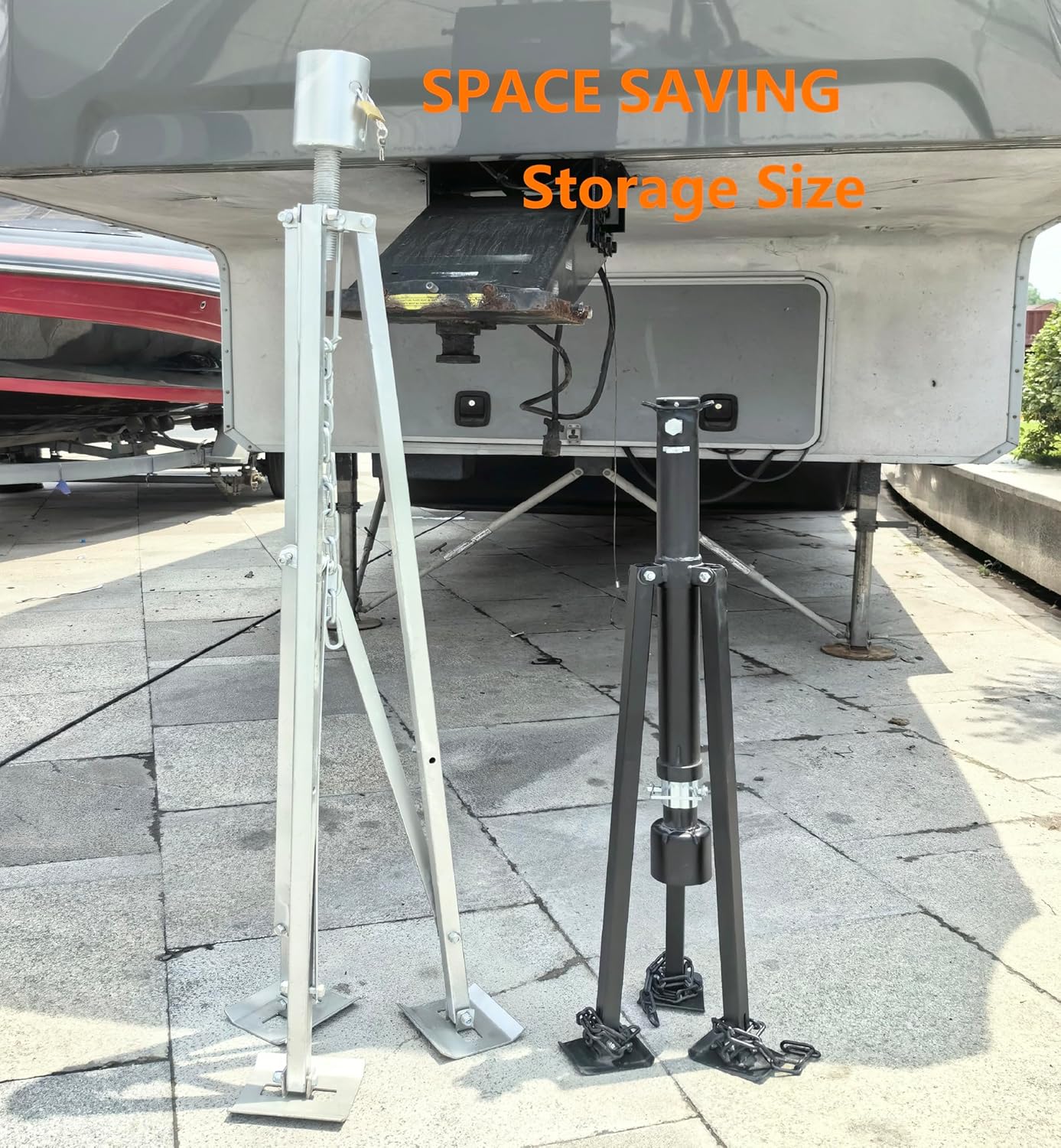 Schumaho King Pin Tripod Stabilizer Jack for 5th Wheel Trailer Rv, (Allow Drill Adjust), 5000lb Load Capacity & Adjustable Height from 35 to 56（Patented