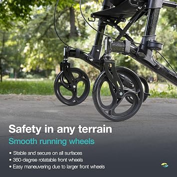 Helavo Upright Walker with Seat, Foldable Stand Up Walker for Seniors