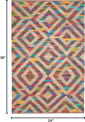 Miniatura 3 de Dash & Albert Tetra Chindi - Alfombra de yute tejida a mano, 2 x 3 pies, patrón geométrico múltiple