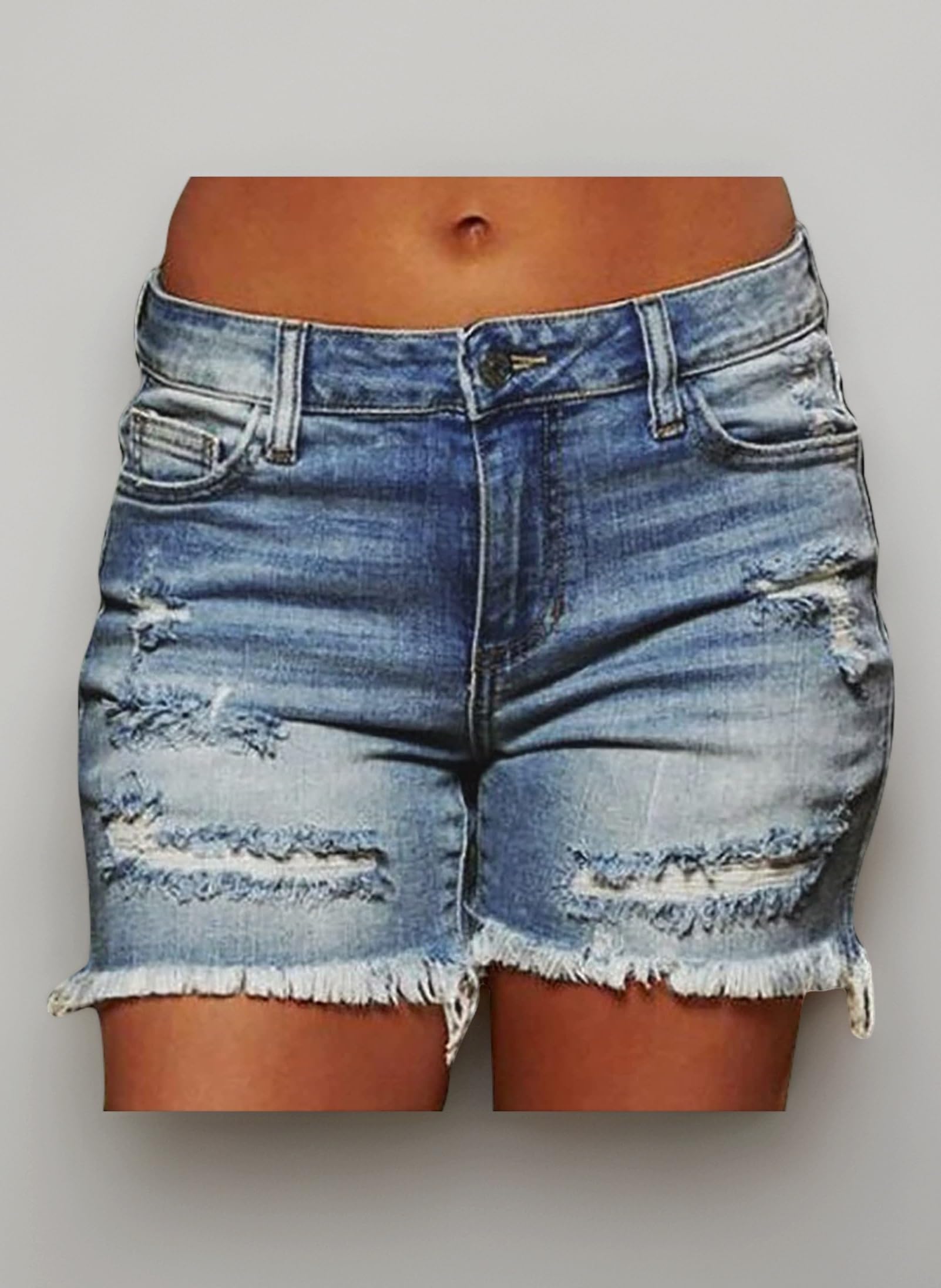 Women's Hole Denim Shorts UK Sale Clearance Ladies Fringe Jeans Pants with Pokets Casual Zipper Shorts Elasticated Waist Summer Shorts High Waisted Denim Shorts Comfy Holiday Stretchy Short Trouser