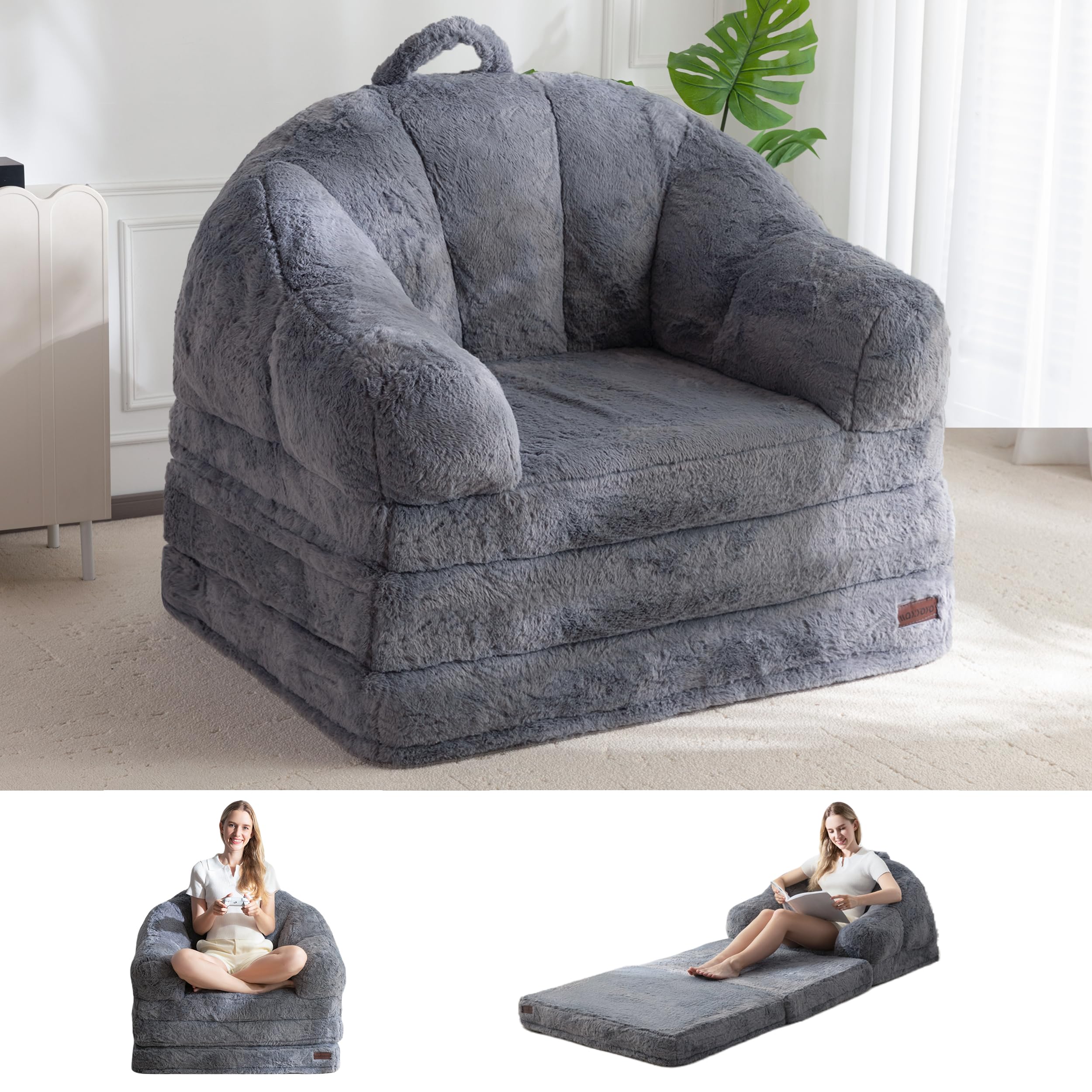 MAXYOYO Folding Sofa Bed 2 in 1 Convertible Sofa to Lounger Comfy Single Bean Bag Chair for Adults