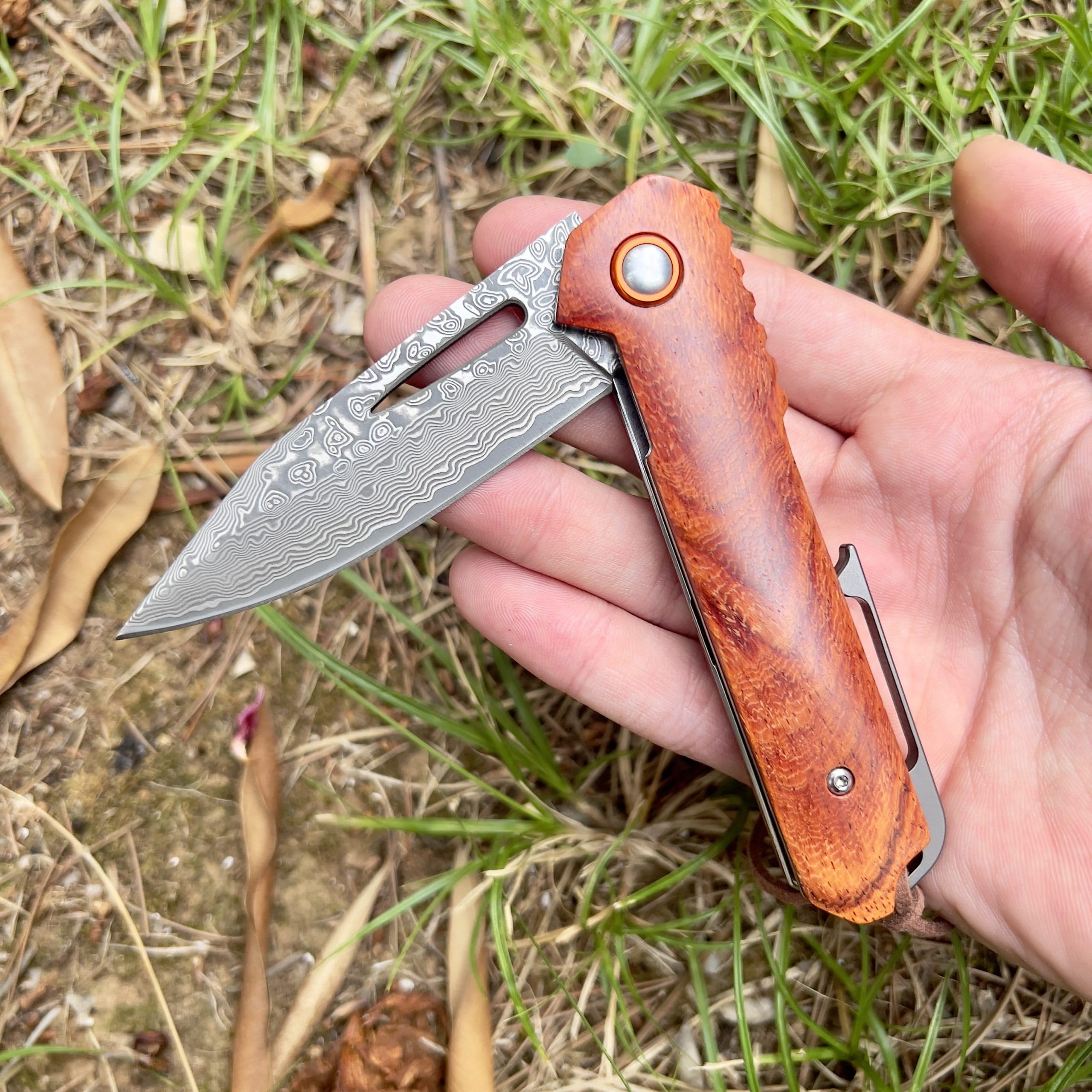 Coltello Pieghevole da Tasca Acciaio Damasco 67 Strati VG10 Lama Affilata e Manico in Legno Collezione Regalo Festa Uomo EDC Camping Tavolo Collezione Caccia Pesca Tradizione Artigianato Line
