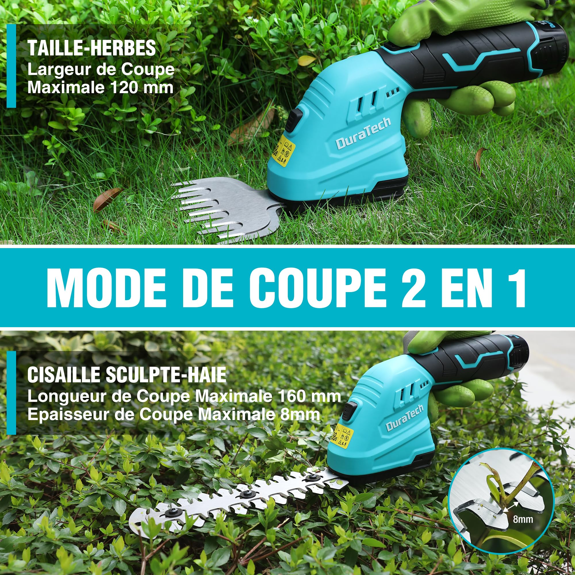 DURATECH Cisaille Sculpte-Haie Electrique, Taille-Herbes sans Fil 12V