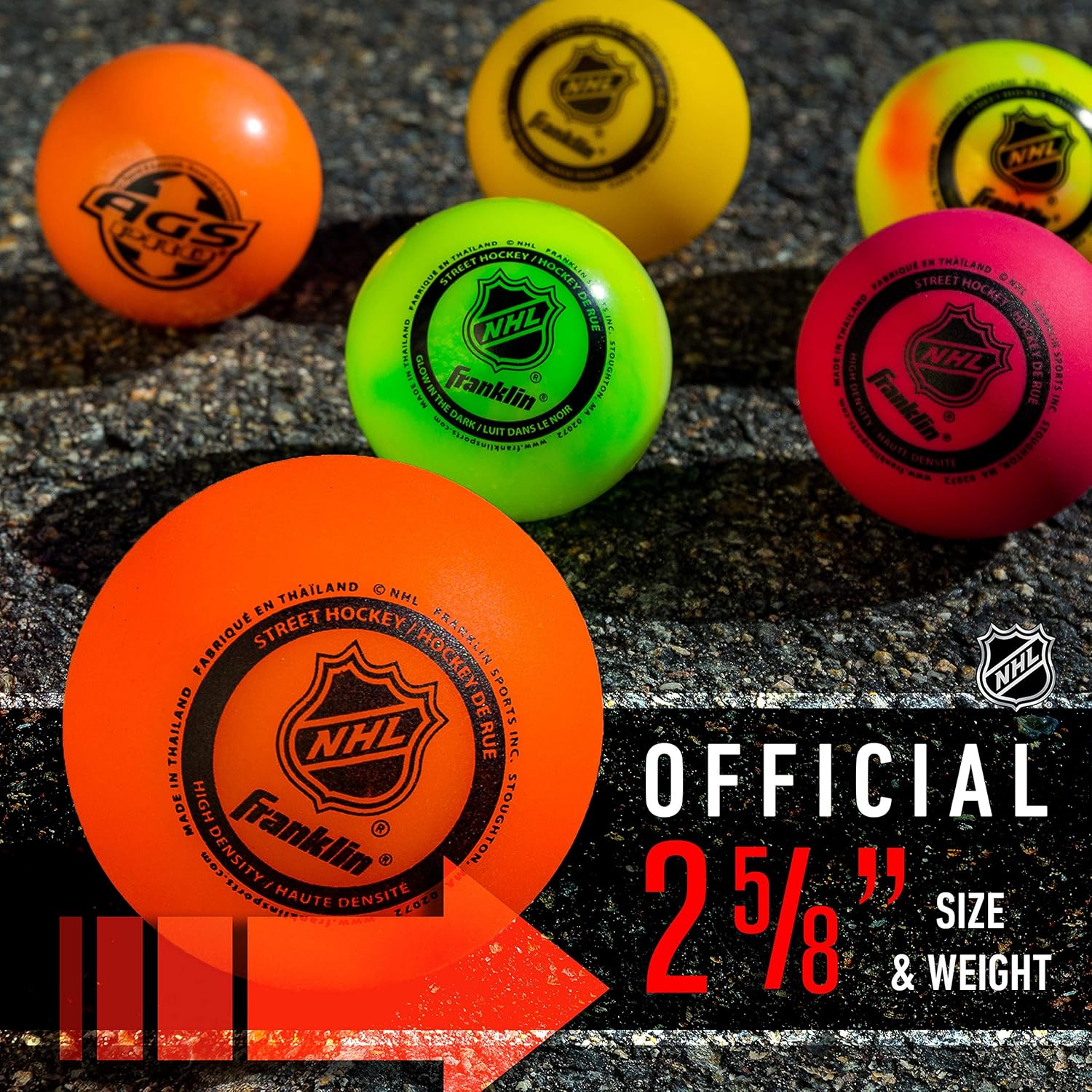 Franklin Sports NHL Street Hockey Balls - No Bounce Outdoor Street + Roller Hockey Balls - Official Size for Youth + Adult Street Hockey - Assorted Colors - 1, 2, 3, and 15 Bulk Packs