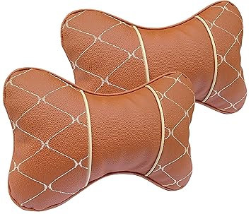 SARTE Car Neck Rest Cushion Pillow for All Cars Set of 2 (Tan)