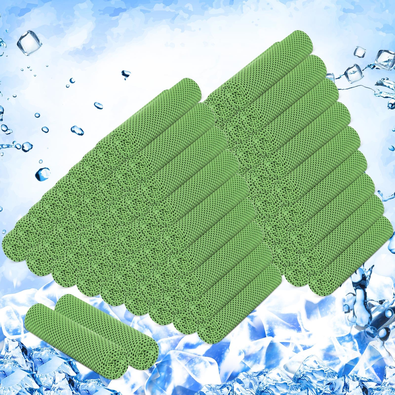 Pack 100 Toallas Refrescantes 40"x12" Microfibra Cooling Towel Deportiva, Efecto Frío Instantáneo, Reutilizable, Transpirable, para Equipos Eventos Gym Deporte Bright Green