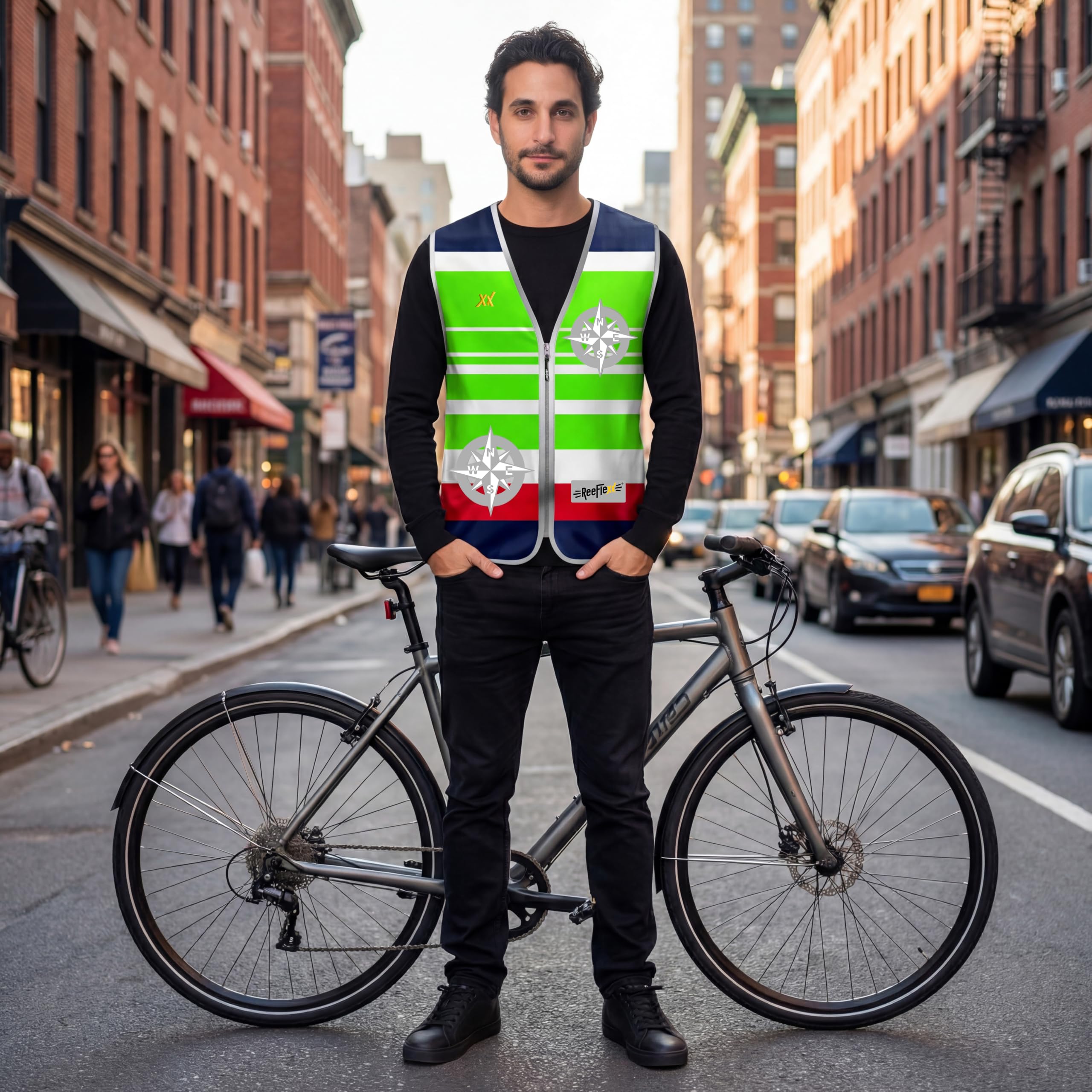 REEFLEXX Gilet da ciclismo da uomo, elegante gilet di sicurezza con colori/motivi accattivanti e forti riflettori, maggiore visibilità nel traffico.