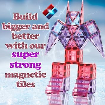 Little Pi 104pcs Frozen Princess Castle Magnetic Tiles Building Blocks - 3D Diamond Blocks, STEM Educational Toddler Toys for Pretend Play, 4 Year Old Girl Birthday Gifts Kids Ages 3 5 6 7 8 - Pink