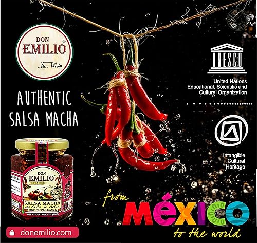 Miniatura 5 de Don Emilio Salsa Macha de pimiento rojo, salsa crujiente de chile picante, aceite de chile gourmet salsa triturada de pimiento rojo, tinte picante y