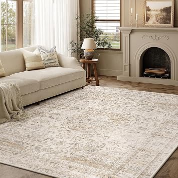 HUGEAR Vintage Rugs Living Room Rug 140x200cm Beige Washable Carpet