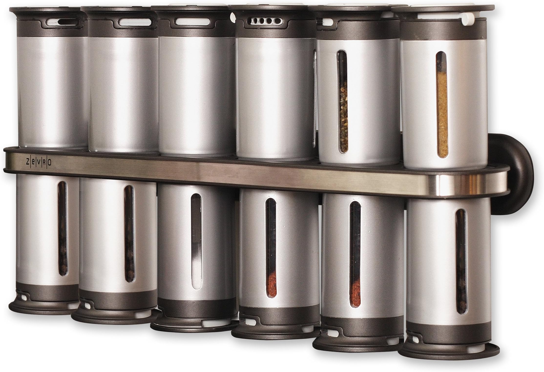 Honey-Can-Do Zevro MSR1400 Zero Gravity Magnetic Spice Rack with 12 Canisters Set of 12 Silver KCH-06100