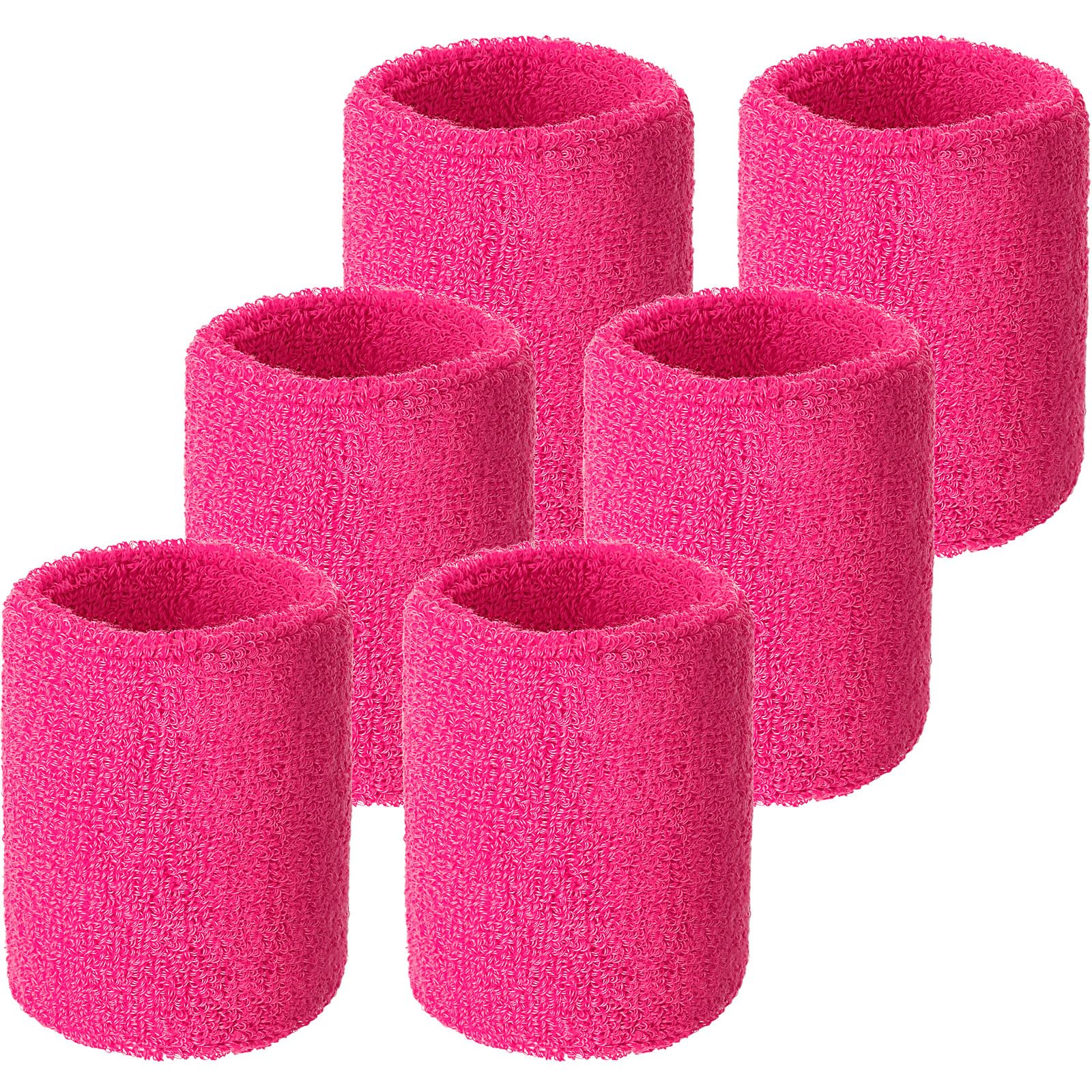 6 Pieces Wrist Sweatbands, Tennis Wrist Bands, Absorbent Sweatbands for Football, Basketball, Running, Athletic Sports and Training (Neon Pink) โ image 1