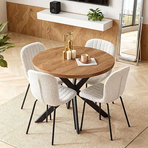Miniatura 5 de Juego de mesa de comedor redonda de 37 pulgadas para 4, moderno juego de café de cocina de círculo pequeño para apartamento, sala de estar, oficina,