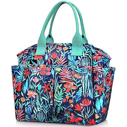 Reusable Lunch Bag, FINPAC Insulated Waterproof Cooler Tote Box with Front Side Pockets for Women Girls Kids (Jungle Night)