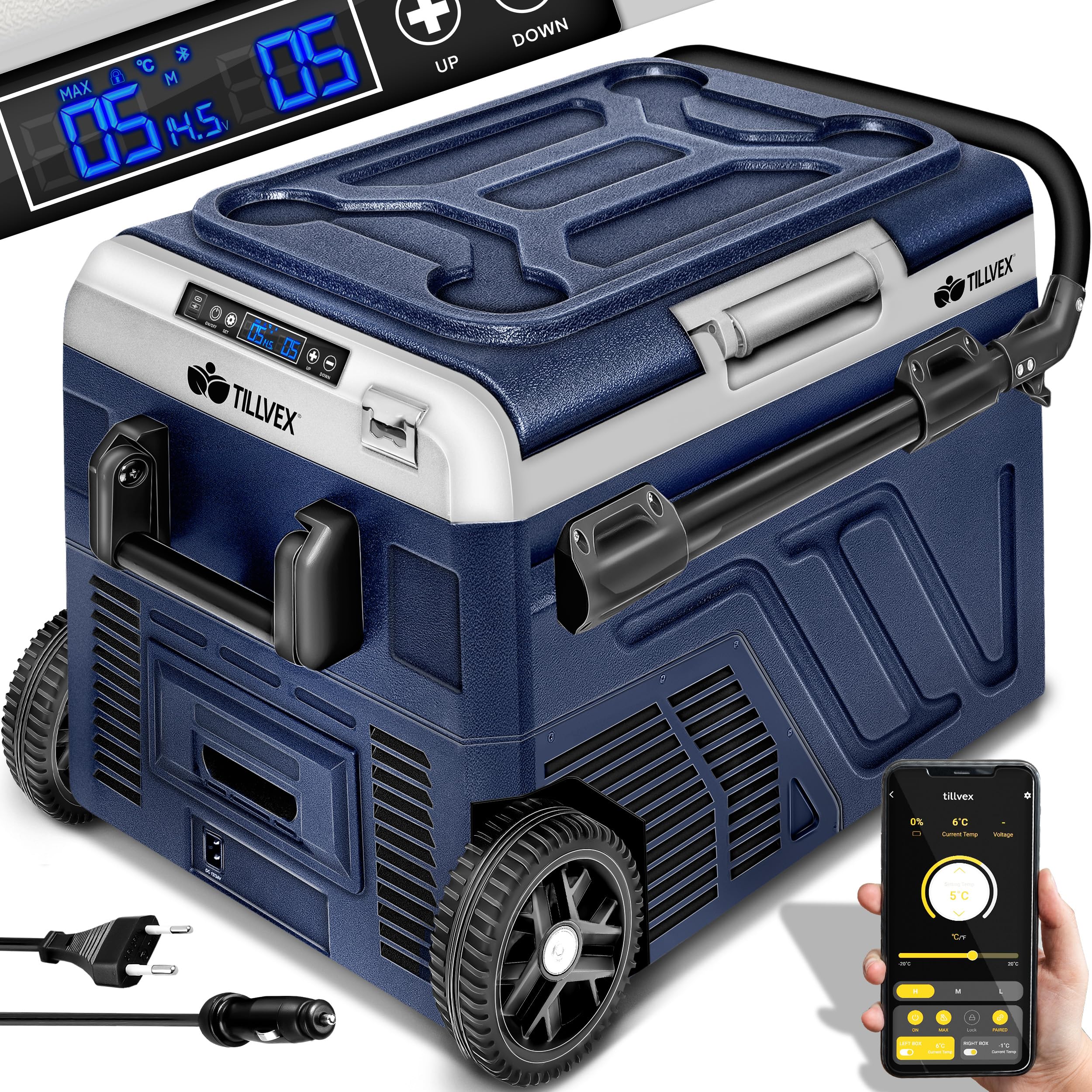 Tillvex Frigorifero Compressore Elettrico 50 Litri WIFI-APP 12/24V 230V -20°C Camper Camping