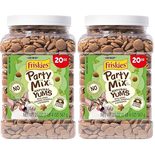 Friskies Purina Made in USA Facilities, Natural Cat Treats, Party Mix Natural YUMS Catnip Flavor - 20 Ounce (Pack of 2)