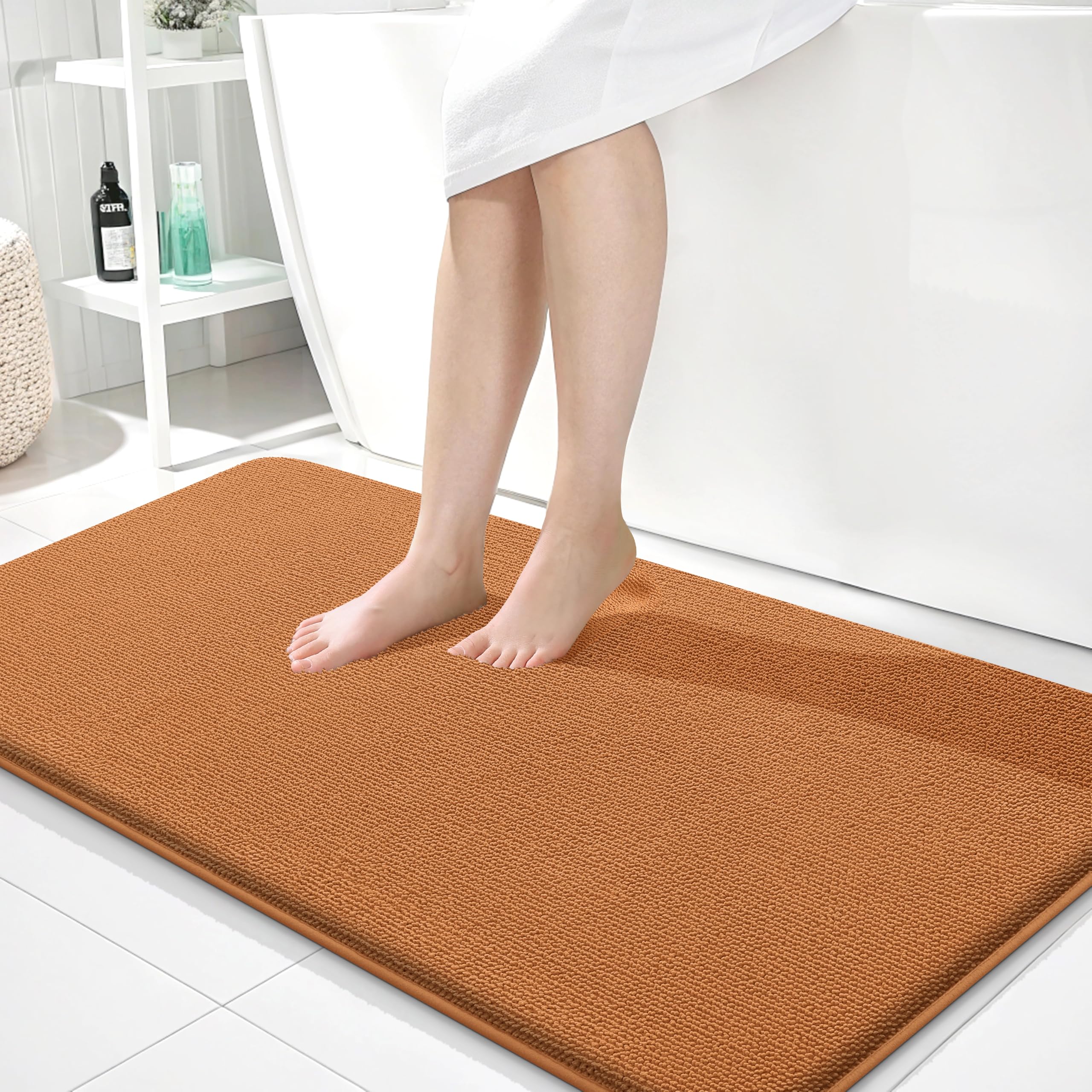 OLANLY Memory Foam Bathroom Runner Rug 44x24, Absorbent Long Bath Mat, Clay