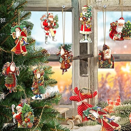 Miniatura 7 de Gerrii 9 piezas de adornos de árbol de Navidad de Papá Noel de estilo victoriano, rústico, nostálgico, retro, decoraciones de árbol colgantes de