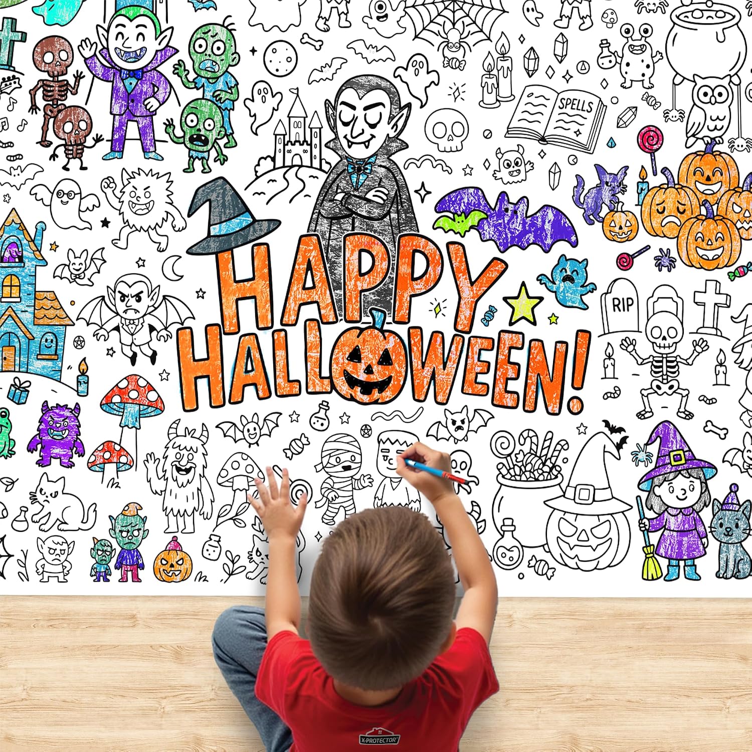 X-Protector Giant Halloween Coloring Poster - 75"x30" Large Coloring Sheets