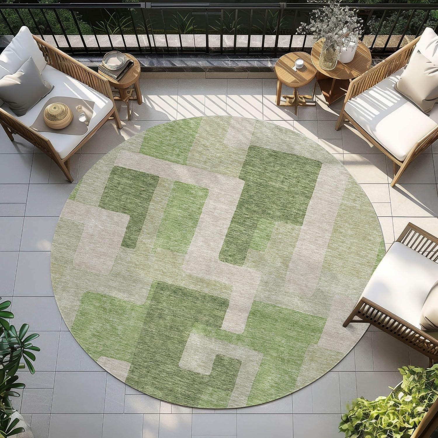 Addison Rugs Chantille ACN955 Green 8' x 8' Indoor Outdoor Round Rug, Easy Clean, Machine Washable, Non Shedding, Bedroom, Entry, Living Room, Dining Room, Kitchen, Patio Rug
