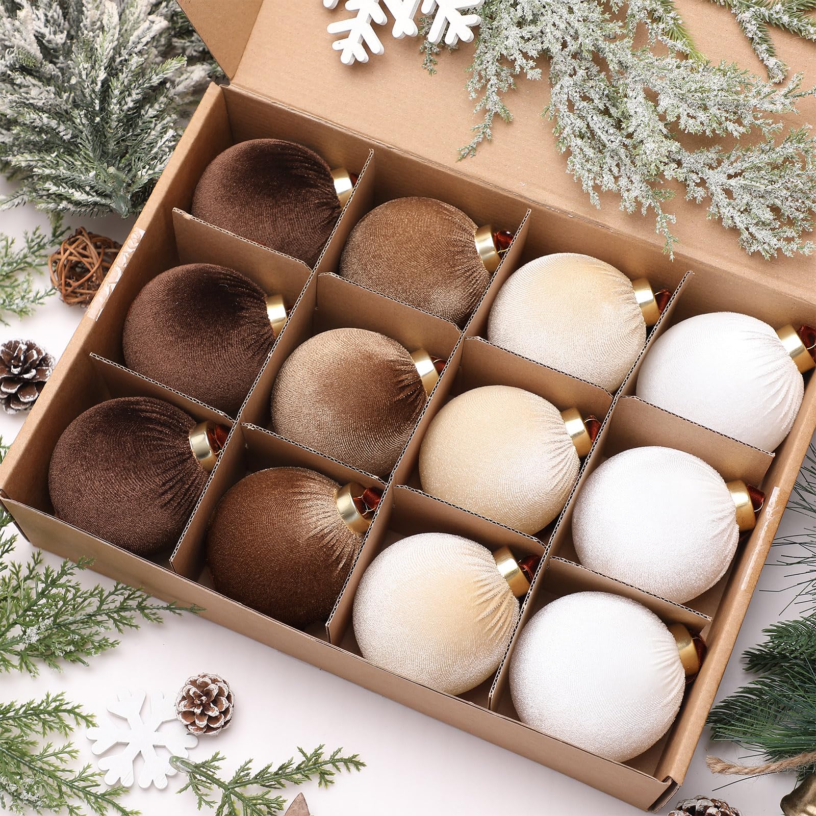 Boules de Noël velours floqué pour décoration de table et couronne de fête