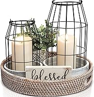 KIBAGA Rustic Farmhouse Lantern Set of 2 - Modern Metal Wire Decorative Holders for Mantle, Table, Living Room, Indoor Outdoor