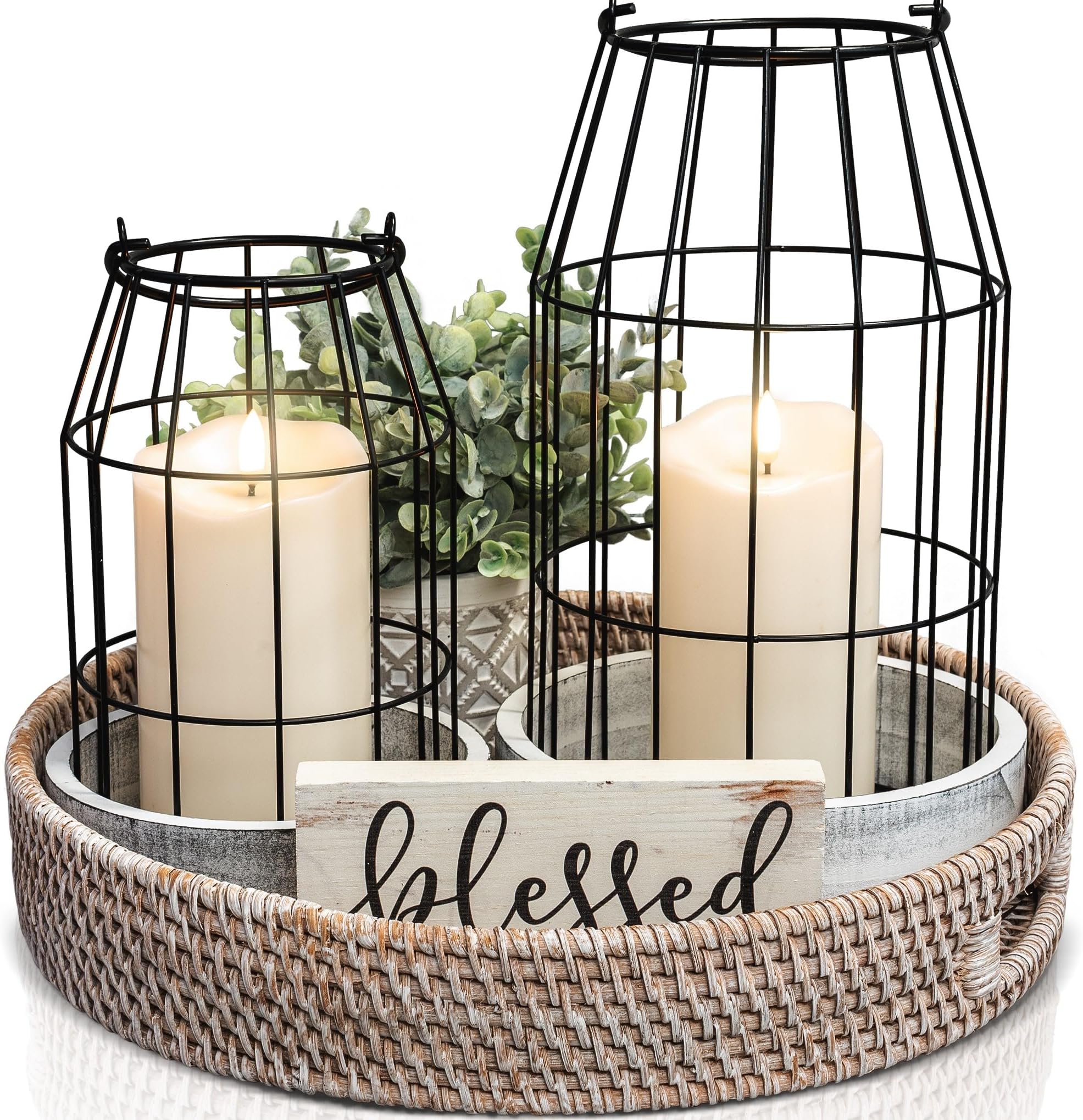 KIBAGA Rustic Farmhouse Lantern Decor - Stylish Decorative Lanterns for Your Living Room, Fireplace Mantle or Kitchen Dining Table - Modern Upscale Beauty for Your Entire Home
