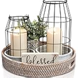 Rustic Farmhouse Lantern Decor Set of 2 - Stylish Decorative Lanterns for Your Living Room, Fireplace Mantle or Kitchen Dining Table - Modern Upscale Beauty for Your Entire Home
