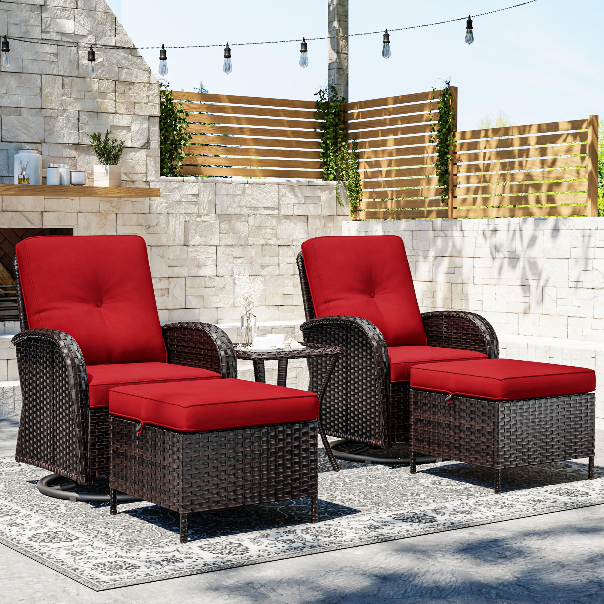 Joyside Wicker Patio Furniture Set, 5 Piece Outdoor Furniture Set with Thickened Cushions, High Back, Deep Seating, Wide Armrest, Outdoor Swivel