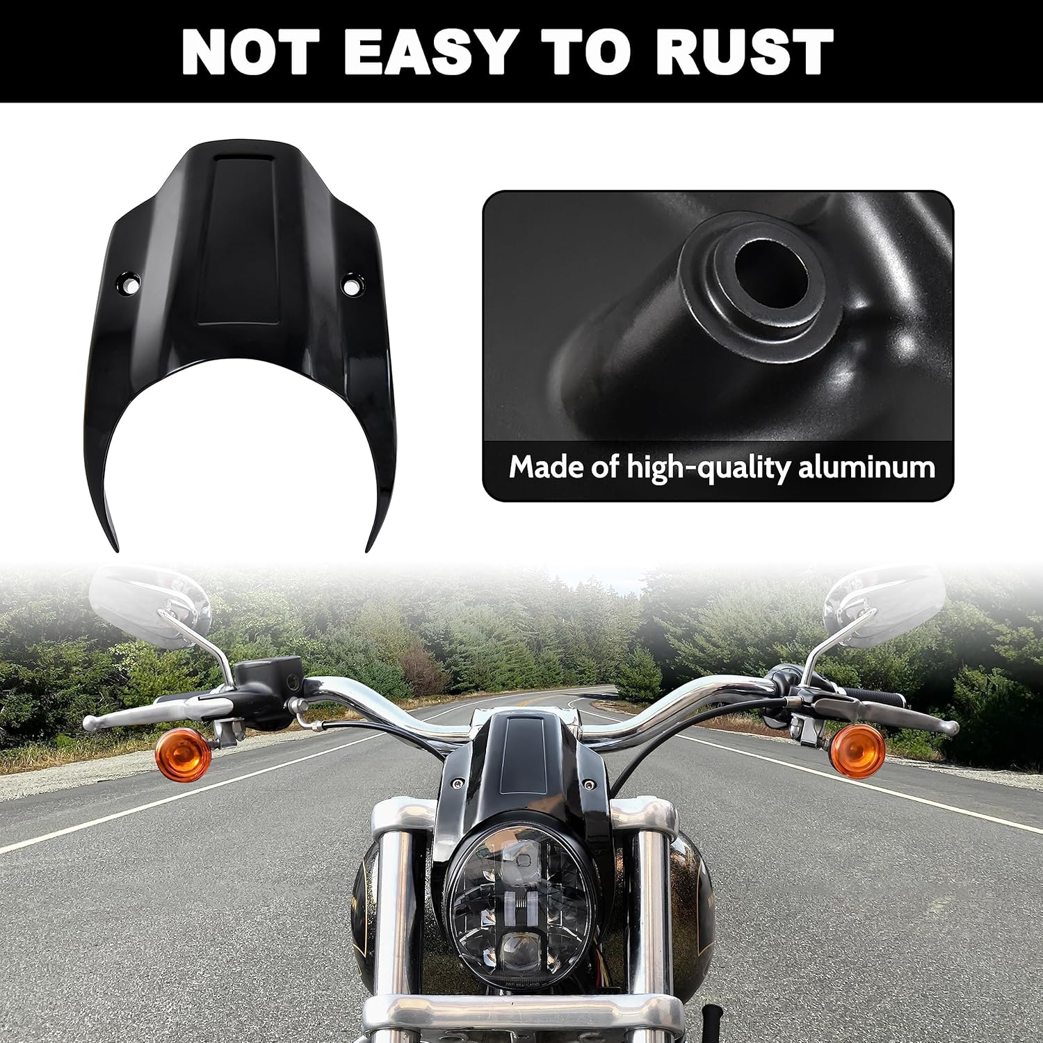Headlight Fairing Cover for Harley Breakout 13-17, Aluminum Gloss Black Head Light Bezel Trim Fairing Cowel Cover Kit for Harley Davidson Softail Breakout 2013-2017 Accessories