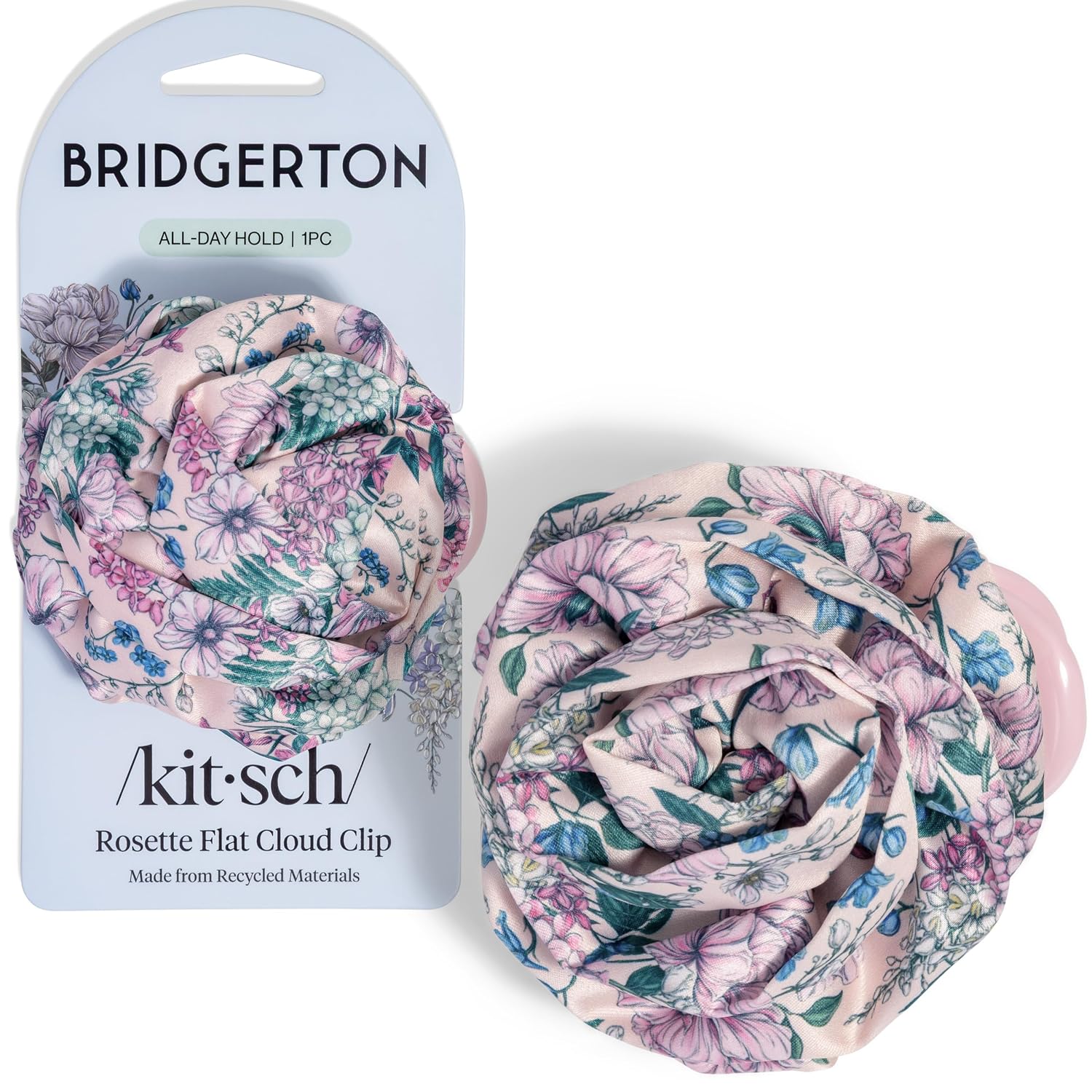 Bridgerton x Kitsch Medium Satin Rosette Flat Hair Clips for Women - Stylish Flat Claw Clips, Strong Hold for Thick & Fine Hair | Non-Slip for Secure, Comfortable Wear Hair Accessories - Wisteria