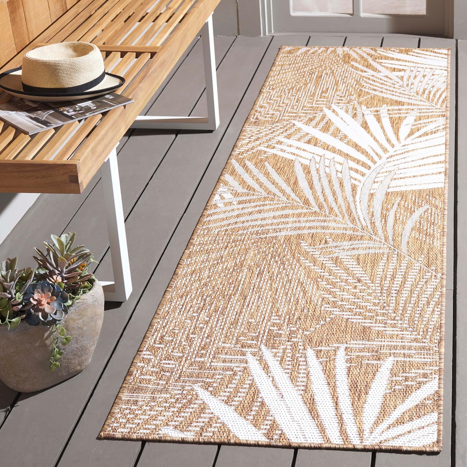 SAFAVIEH Washable Rug Outdoor Beach House Collection - 2'2" x 10' Runner, Orange & Ivory, Non-Shedding & Easy to Clean, Ideal for Patio, Backyard, Mudroom (BHS264P)